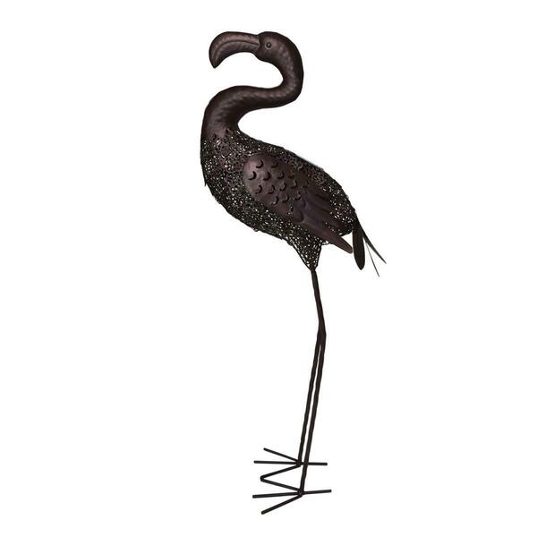 Pisos 35 in. Steel Animal Garden Flamingo Metal Bird Sculpture Statue w/Solar Lght & Ground Stake, Bronze PI3674494